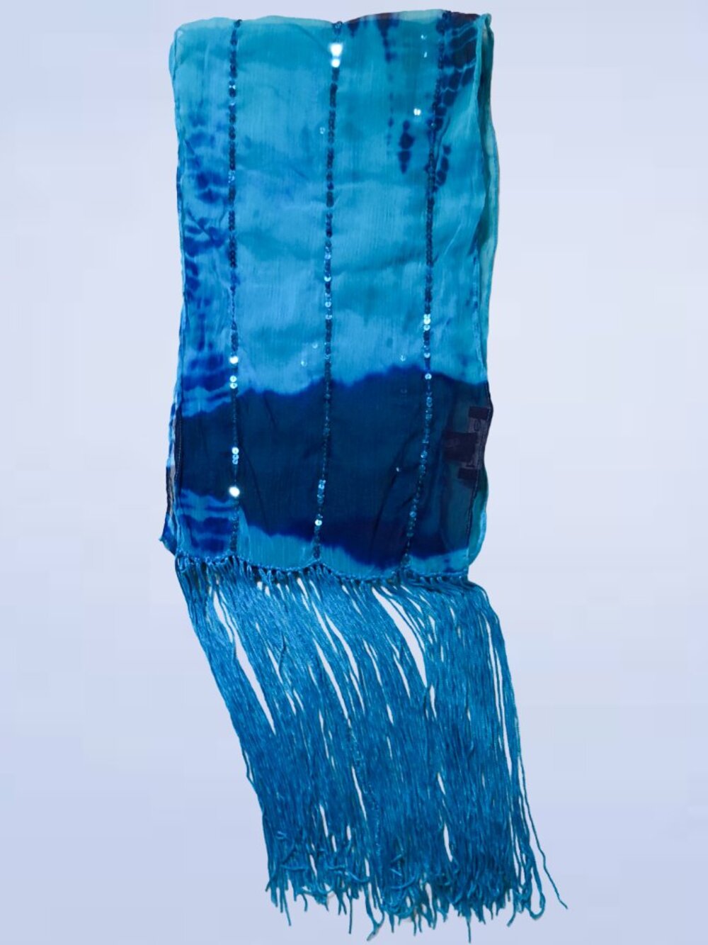 Bebe Silk Chiffon Rectangle Blue Scarf with Sequins
